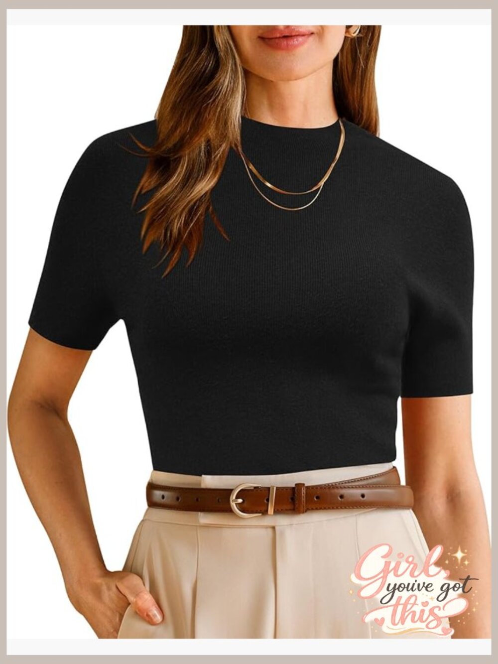 Wool Blend Mock Neck Short Sleeve Sweater Work Top